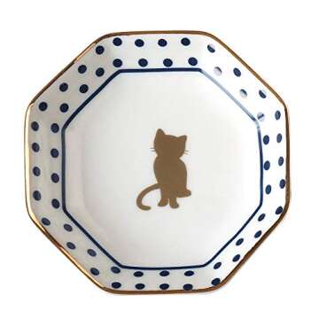 Cinf Candle Holder Cat Jewelry Dish Birthday Anniversary Ceramic Ring Trinket Dish for Wife Girlfriend，Bathroom Ring Holder, Organizer Decorative Jewelry Tray for Sister Birthday Gift