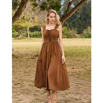 Women Renaissance Dress Medieval Vintage Sleeveless Boho Sundress Brown M