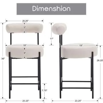 ROCITY Modern Bar Stools Set of 2 Beige Barrel Counter Stools Upholstered Fabric Barstools 26 Inch K...