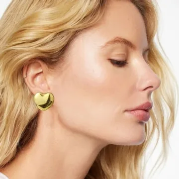 Stylish Follome Heart Earrings for Women - Gold Plated Gold Hoops