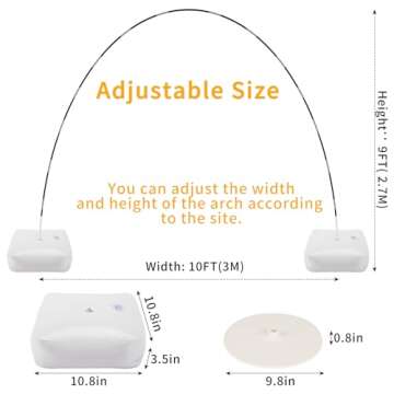 RUBFAC Balloon Arch Kit, 10ft Wide Adjustable Balloon Arch Stand with Water Fillable Base, 60pcs Balloon Clip, Balloon Strip, Tie Tool, for Wedding Birthday Party Supplies Halloween Decoration