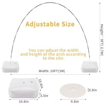 RUBFAC Balloon Arch Kit, 10ft Wide Adjustable Balloon Arch Stand with Water Fillable Base, 60pcs Balloon Clip, Balloon Strip, Tie Tool, for Wedding Birthday Party Supplies Halloween Decoration