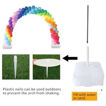 RUBFAC Balloon Arch Kit, 10ft Wide Adjustable Balloon Arch Stand with Water Fillable Base, 60pcs Balloon Clip, Balloon Strip, Tie Tool, for Wedding Birthday Party Supplies Halloween Decoration
