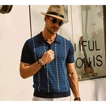 Stylish Knitted Bowling Polo Shirt for Men Navy Blue