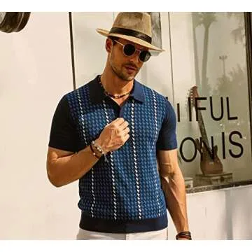 Stylish Knitted Bowling Polo Shirt for Men Navy Blue