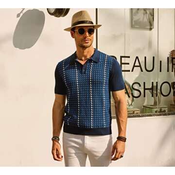 Stylish Knitted Bowling Polo Shirt for Men Navy Blue