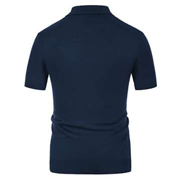Stylish Knitted Bowling Polo Shirt for Men Navy Blue