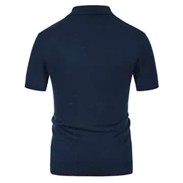 Stylish Knitted Bowling Polo Shirt for Men Navy Blue