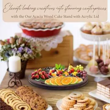 Festive Fusion Wood Cake Stand with Lid, Acacia Dessert Table Display Set with Shovel and Knife & Charcuterie Board for Cheese, Snack and Dips, Cake Plate with Acrylic Dome Multifuncional (6 in 1)