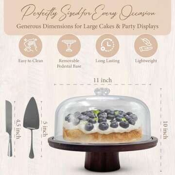 Festive Fusion Wood Cake Stand with Lid, Acacia Dessert Table Display Set with Shovel and Knife & Charcuterie Board for Cheese, Snack and Dips, Cake Plate with Acrylic Dome Multifuncional (6 in 1)