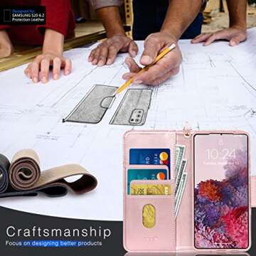 FYY Case for Samsung Galaxy S20 5G 6.2", [Kickstand Feature] Luxury PU Leather Wallet Phone Case Flip Folio Cover with [Card Slots] and [Note Pockets] for Galaxy S20 5G 6.2 inch Rose Gold