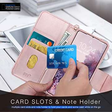 FYY Case for Samsung Galaxy S20 5G 6.2", [Kickstand Feature] Luxury PU Leather Wallet Phone Case Flip Folio Cover with [Card Slots] and [Note Pockets] for Galaxy S20 5G 6.2 inch Rose Gold
