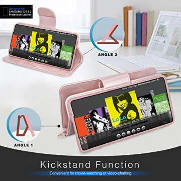 FYY Case for Samsung Galaxy S20 5G 6.2", [Kickstand Feature] Luxury PU Leather Wallet Phone Case Flip Folio Cover with [Card Slots] and [Note Pockets] for Galaxy S20 5G 6.2 inch Rose Gold