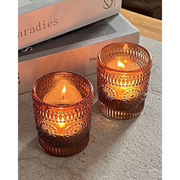 WDHODEC Elegant Amber Glass Votive Candle Holders Set of 12 for All Occasions