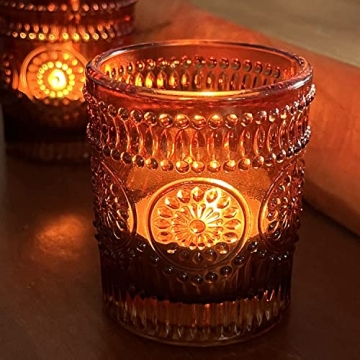 WDHODEC Amber Glass Votive Candle Holders Set of 12