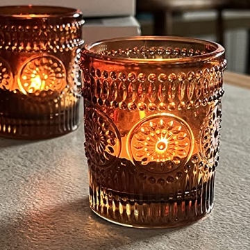 WDHODEC Amber Glass Votive Candle Holders Set of 12