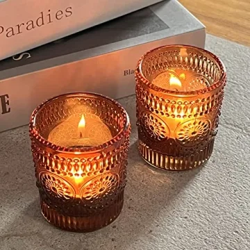 WDHODEC Amber Glass Votive Candle Holders Set of 12