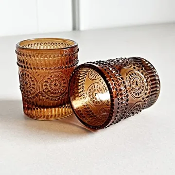 WDHODEC Amber Glass Votive Candle Holders Set of 12