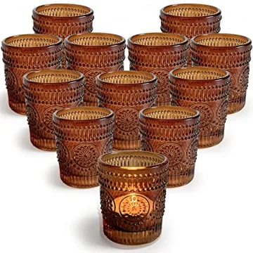 WDHODEC Amber Glass Votive Candle Holders Set of 12