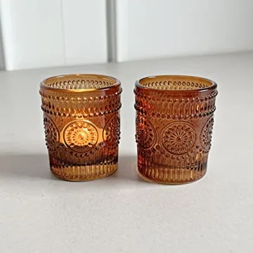 WDHODEC Amber Glass Votive Candle Holders Set of 12