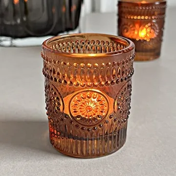 WDHODEC Amber Glass Votive Candle Holders Set of 12