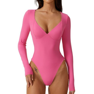 QINSEN V Neck Seamed Cup Shapewear Bodysuit - Flattering & Comfortable
