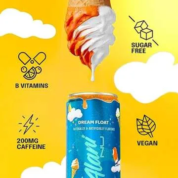 Alani Nu DREAM FLOAT Ice Sugar Free, Low Calorie Energy Drinks | 200mg Caffeine | Antioxidants | Biotin, B Vitamins | Zero Sugar | 15 Calories or Less | 12 Oz Cans | 24 Count