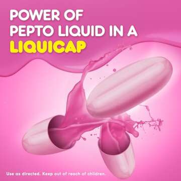 Pepto Bismol Liquicaps, Upset Stomach Relief, Bismuth Subsalicylate, Multi-Symptom Relief of Gas, Nausea, Heartburn, Indigestion, Upset Stomach, Diarrhea, 48 Liquicaps