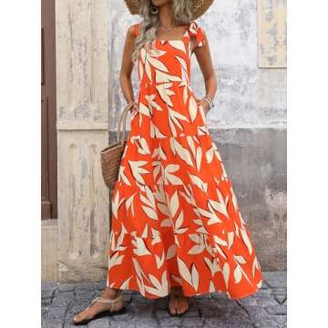 PRETTYGARDEN Summer Dresses for Women 2025 Sleeveless Spaghetti Strap Long Floral Maxi Dress Boho A ...
