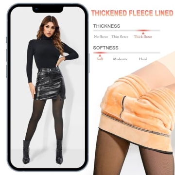 KBVOT Fleece Lined Tights Women Sheer Fake Translucent Winter Thermal Pantyhose Opaque Warm Thick High Waist Leggings(XS-2XL)