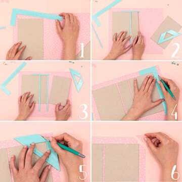 Craftelier - Complete Bookbinding Ruler Kit - Includes L Ruler + T Ruler + Spacing Guide + Corner Cutting Square + Case + Instruction Manual - Turquoise Color