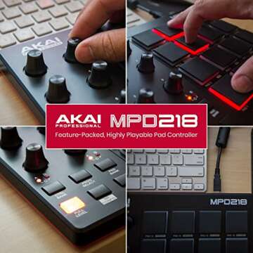 AKAI Professional MPD218 - USB MIDI Controller with 16 MPC Drum Pads, 6 Assignable Knobs, Note Repeat & Full Level Buttons and Production Software