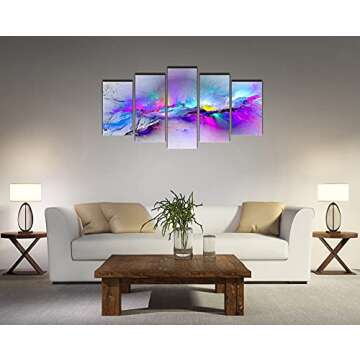 Wieco Art Changing Colors Large Canvas Prints Wall Art Purple Abstract Landscape Pictures Paintings for Bedroom Living Room Home Decorations 5 Piece Modern Stretched and Framed Grace Giclee Artwork