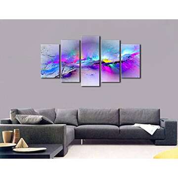 Wieco Art Changing Colors Large Canvas Prints Wall Art Purple Abstract Landscape Pictures Paintings for Bedroom Living Room Home Decorations 5 Piece Modern Stretched and Framed Grace Giclee Artwork