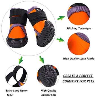 Petilleur Breathable Dog Hiking Shoes for Hot, Ice & Sharp Pavement Pet Paws Protector Anti-Skid Dog Boots Durable Pet Sneakers for Outdoor Activities (Orange, XL)