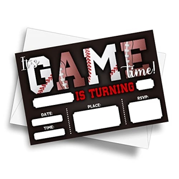 DETIHO 4" x 6" Football and Baseball Theme Birthday Party Invitation Cards With Envelopes - It's Gam...