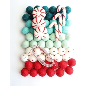 Mini Felt Factory Felt Ball DIY Christmas Garland - 60 Poms, Red Green White Seasonal Decor