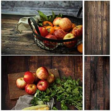 Allenjoy 3pcs 34.4x15.7 in Double Sided Photography Background 2 in 1 Black Marble Wood Texture Pattern Paper Tabletop Backdrop Food Jewelry Cosmetics Makeup Professional Photo Shoot