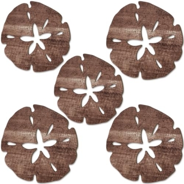 5 Pcs Summer Coastal Wall Decor Sand Dollar Wall Decor Beach Wall Art Decor 8" and 10" Wood Ocean Sa...