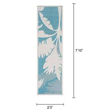 Couristan Monaco Outdoor Area Rug - Coastal Flora 2'3" X 7'10" Runner in Ivory and Turquoise Color, Hose Washable, Pet Friendly, Patio and Home Decor