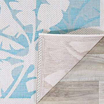 Couristan Monaco Outdoor Area Rug - Coastal Flora 2'3" X 7'10" Runner in Ivory and Turquoise Color, Hose Washable, Pet Friendly, Patio and Home Decor