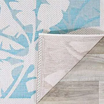 Couristan Monaco Outdoor Area Rug - Coastal Flora 2'3" X 7'10" Runner in Ivory and Turquoise Color, Hose Washable, Pet Friendly, Patio and Home Decor