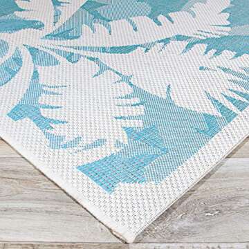 Couristan Monaco Outdoor Area Rug - Coastal Flora 2'3" X 7'10" Runner in Ivory and Turquoise Color, Hose Washable, Pet Friendly, Patio and Home Decor