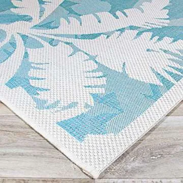 Couristan Monaco Outdoor Area Rug - Coastal Flora 2'3" X 7'10" Runner in Ivory and Turquoise Color, Hose Washable, Pet Friendly, Patio and Home Decor