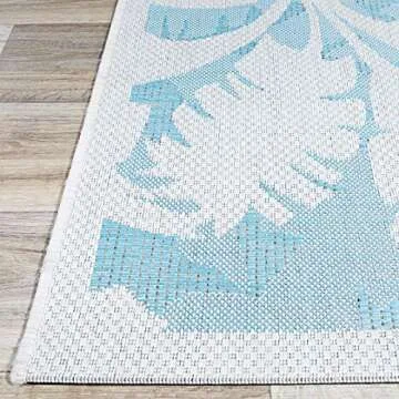 Couristan Monaco Outdoor Area Rug - Coastal Flora 2'3" X 7'10" Runner in Ivory and Turquoise Color, Hose Washable, Pet Friendly, Patio and Home Decor