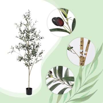 7 feet Olive Tree, Tall Artificial Tree, Green Fake Olive Tree, Realistic Silk Leaves and Fruits, Ar...