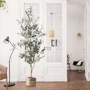 7 feet Olive Tree, Tall Artificial Tree, Green Fake Olive Tree, Realistic Silk Leaves and Fruits, Artificial Olive Trees, Indoor Decor Oliver Tree