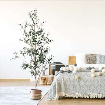 7 feet Olive Tree, Tall Artificial Tree, Green Fake Olive Tree, Realistic Silk Leaves and Fruits, Artificial Olive Trees, Indoor Decor Oliver Tree