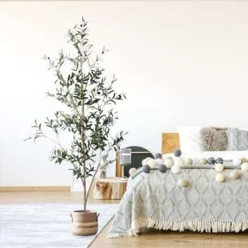 7 feet Olive Tree, Tall Artificial Tree, Green Fake Olive Tree, Realistic Silk Leaves and Fruits, Artificial Olive Trees, Indoor Decor Oliver Tree