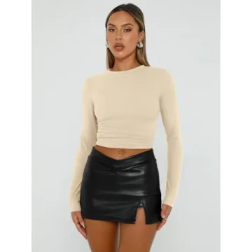 Trendy Queen Womens Soft Stretchy Long Sleeve Crop Top